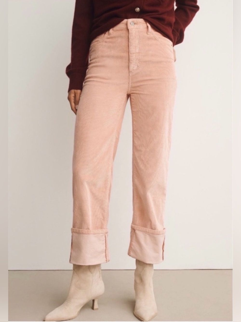 Anthropologie Pilcro Scotty Cuffed High Rise Straight Leg Jeans Pink Corduroy 28